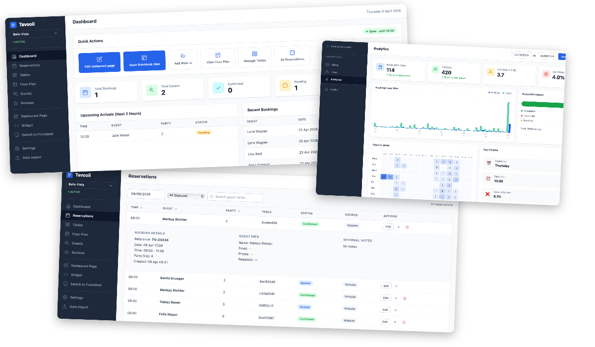 Tavooli reservation dashboard